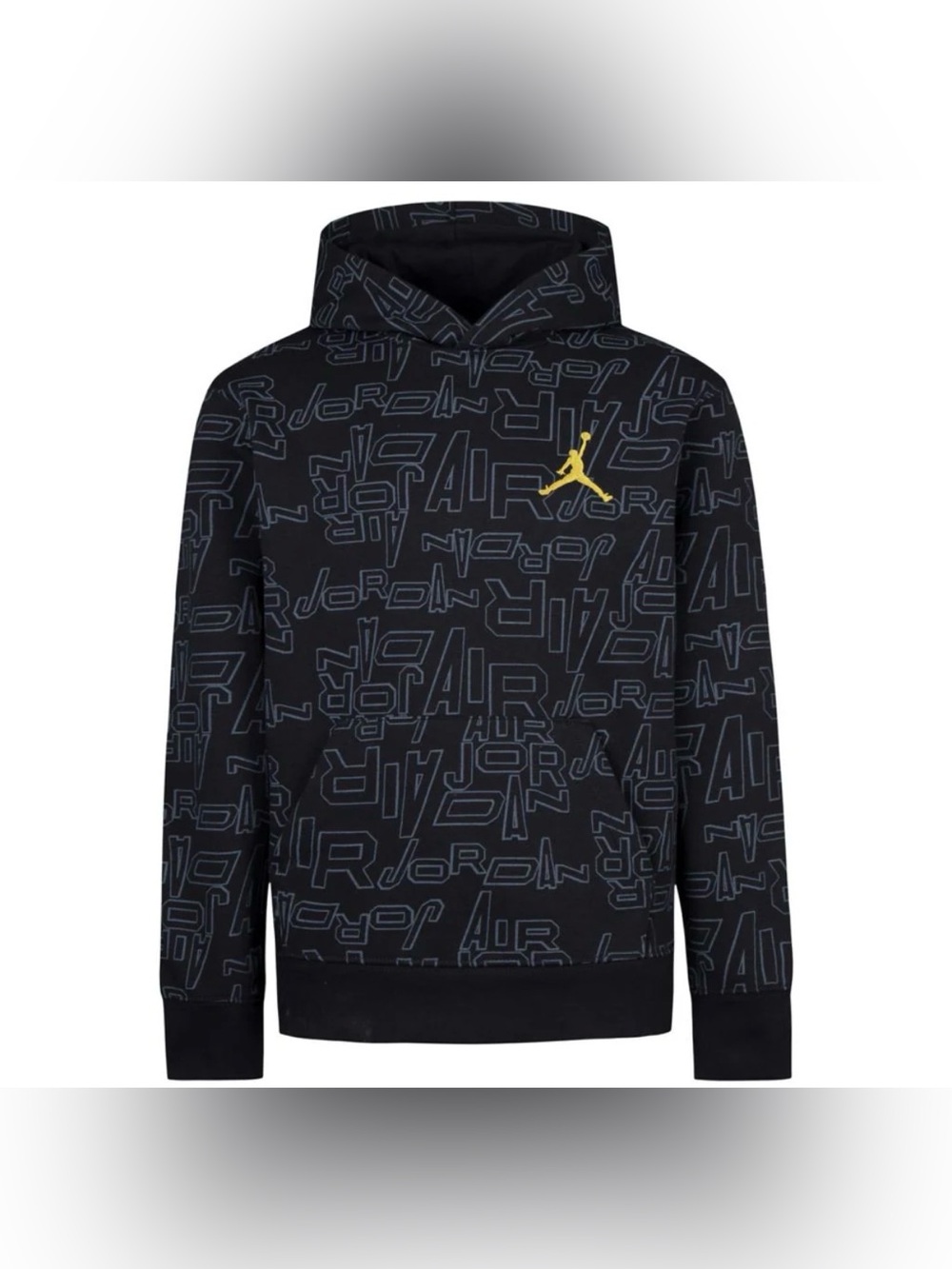 Jordan Black Hoodie with Yellow Jumpman and Teal Outline Print